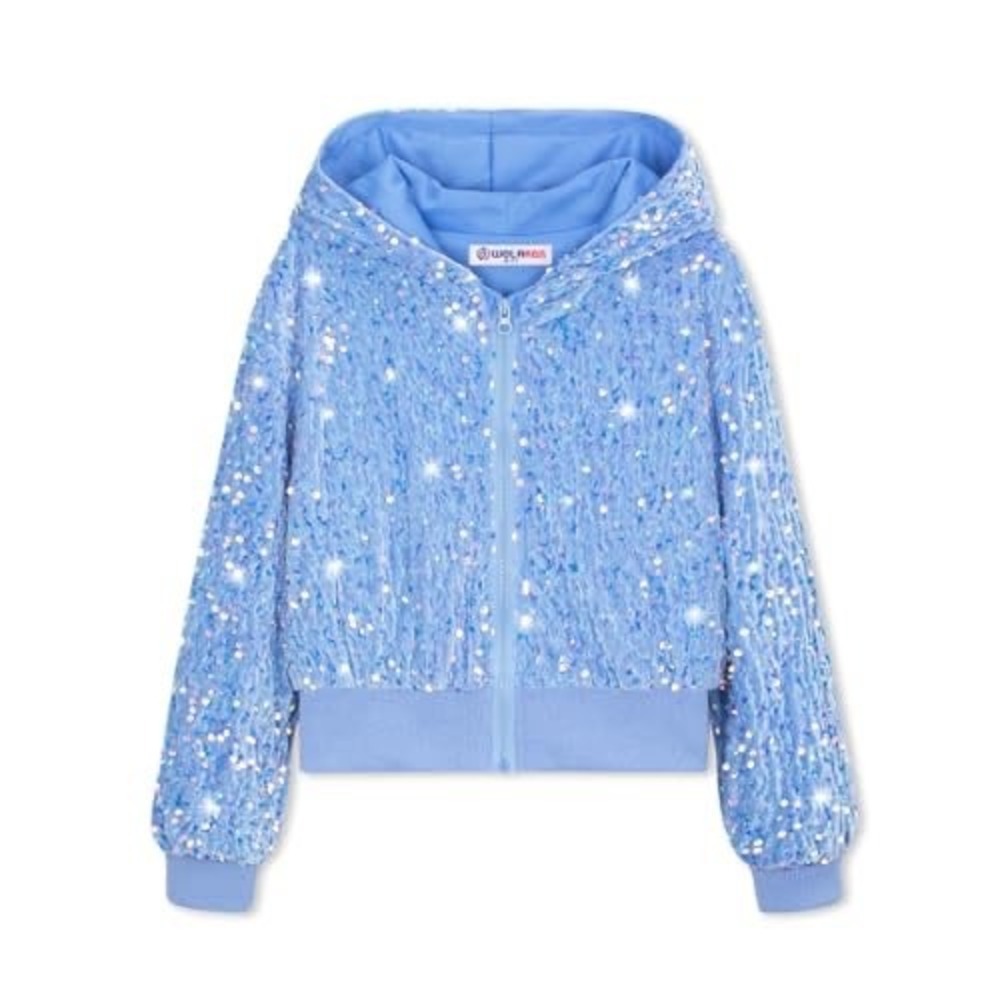 Girls Sequined Zip Up Hoodie WeLakken Age 8Y Blue Sparkly‎ Jacket